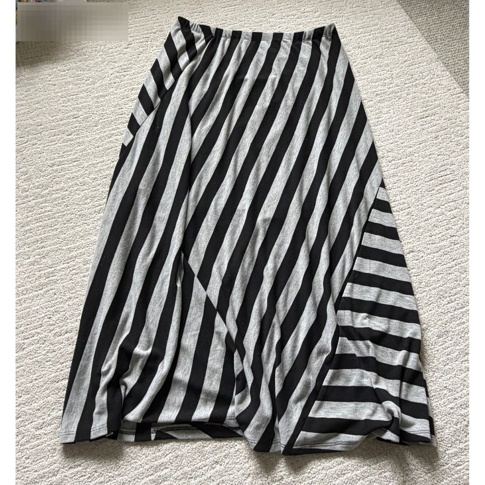 Style & Co Black Gray Striped Maxi Skirt M Jersey Knit Lined Grunge‎ Chic Casual